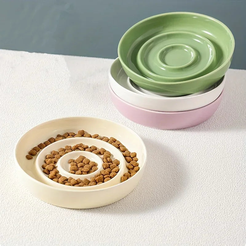 Ceramic Anti-Choke Feeding Bowl – Slow Feeder for Cats and Dogs