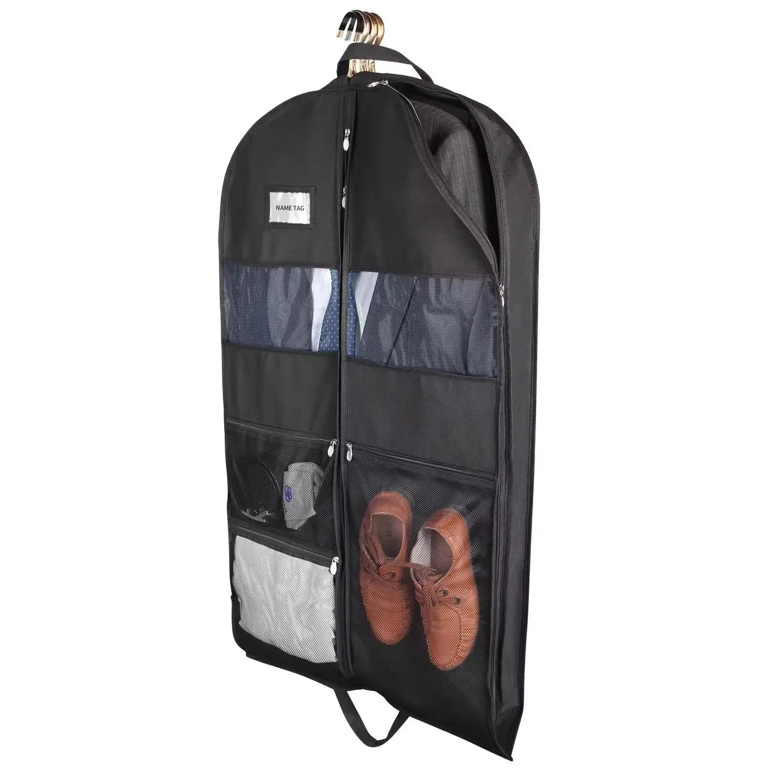 Travel Dresses Garment Bag for Travel | Double-Sided Zipper & XXL Pockets | Breathable & Transparent | 43 inch Hanging Suit Organizer