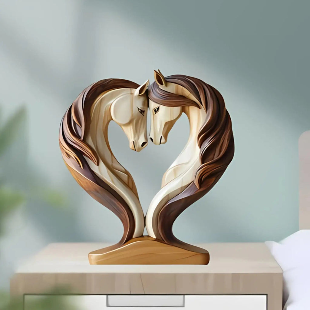 Equora Horse Sculpture | Horse Sculpture Wood | 2D Design in Embrace Pose | Decoration for Living Room, Office & Children's Room
