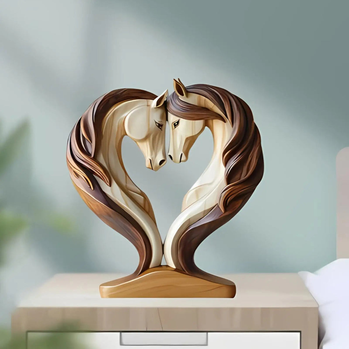 Equora Horse Sculpture | Horse Sculpture Wood | 2D Design in Embrace Pose | Decoration for Living Room, Office & Children's Room