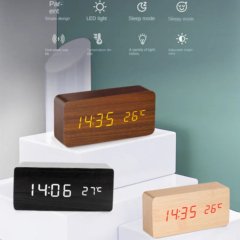 Wood LED Smart Alarm Clock for Bedroom
