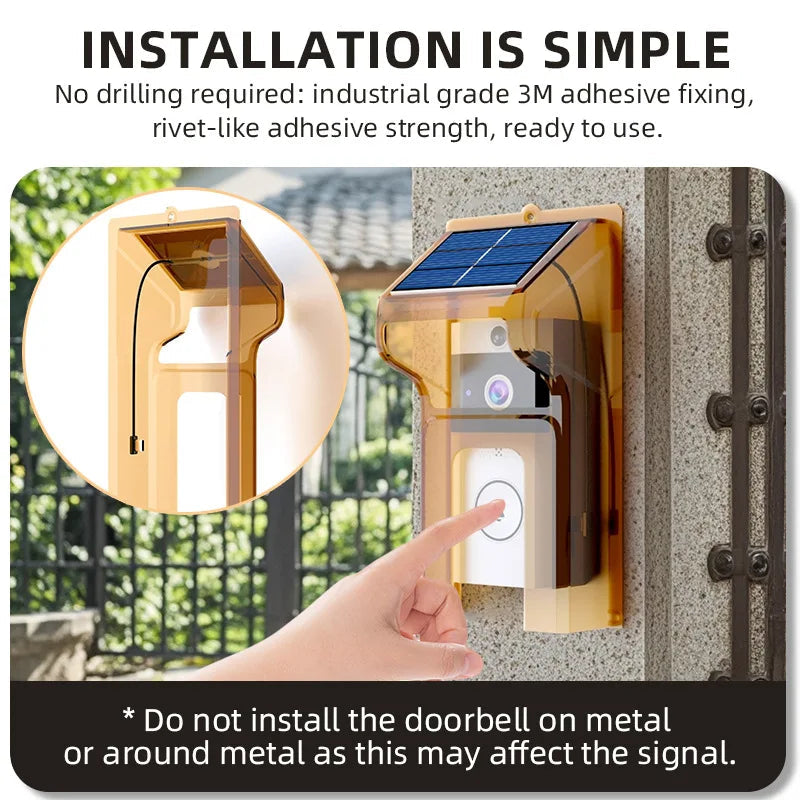 SecuraSun DoorCam Wireless HD Video Doorbell with Solar Charging & Wi-Fi | IP65 Waterproof