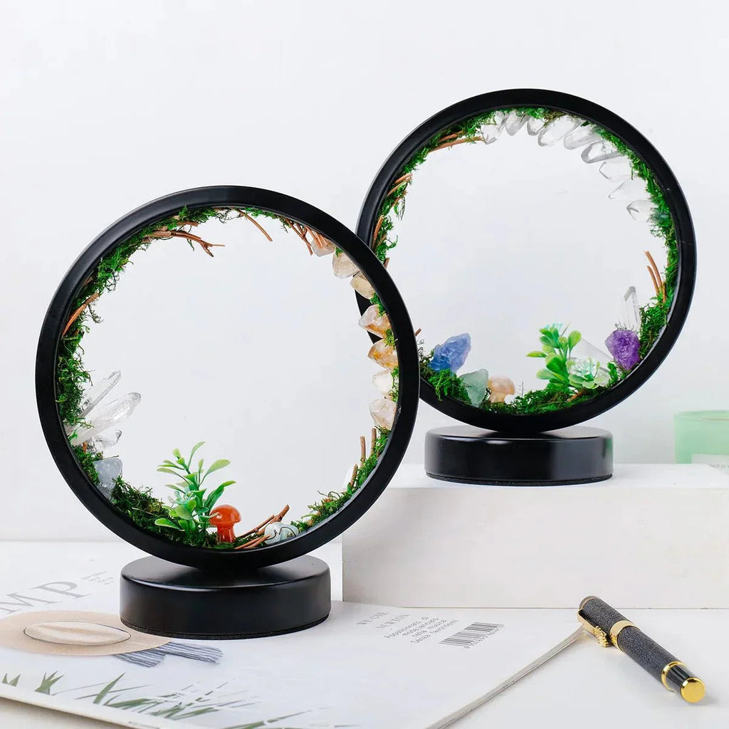 Elegant night light - Round frame - Green crystals - Chic decoration