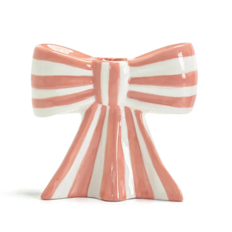Classic Striped Bow Ceramic Candle Holder
