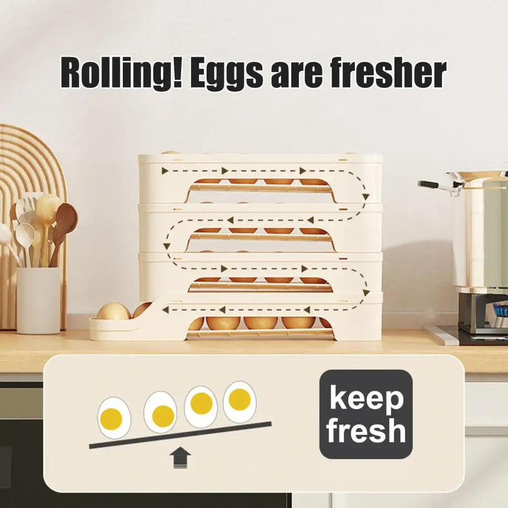 Egg Box RolloMaxx | 4-Tier Egg Organizer | Space-Saving & Self-Rolling | Transparent Design