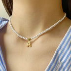 Elegant Gold Accented Pearl Letter Initial Necklace