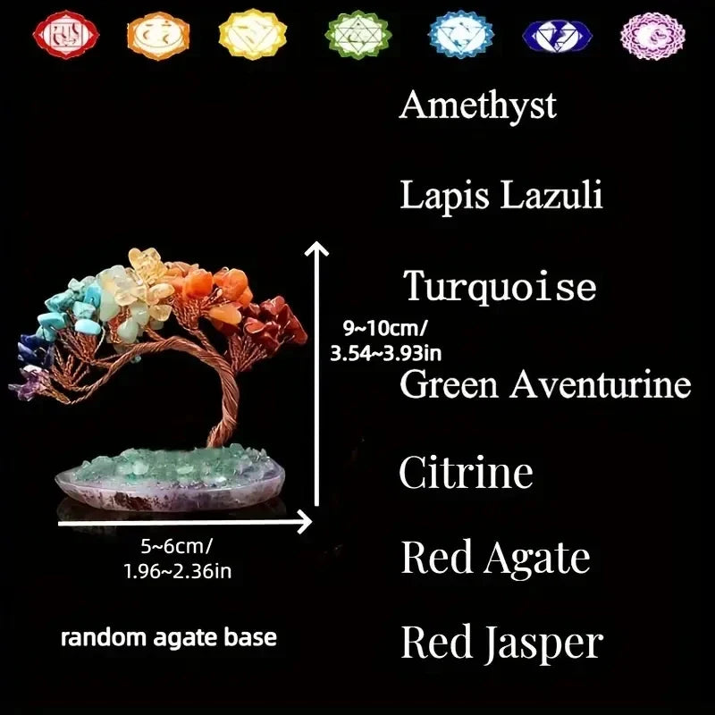 Crystal Tree AuroraTree | Natural Gemstones | Agate Base & Copper Wire | Feng Shui Lucky Tree 10 cm