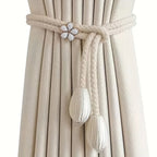 Floravia Curtain Holders 2-Piece Set | Adjustable Without Drilling | With Flower Buckle | Elegant Home Accessory