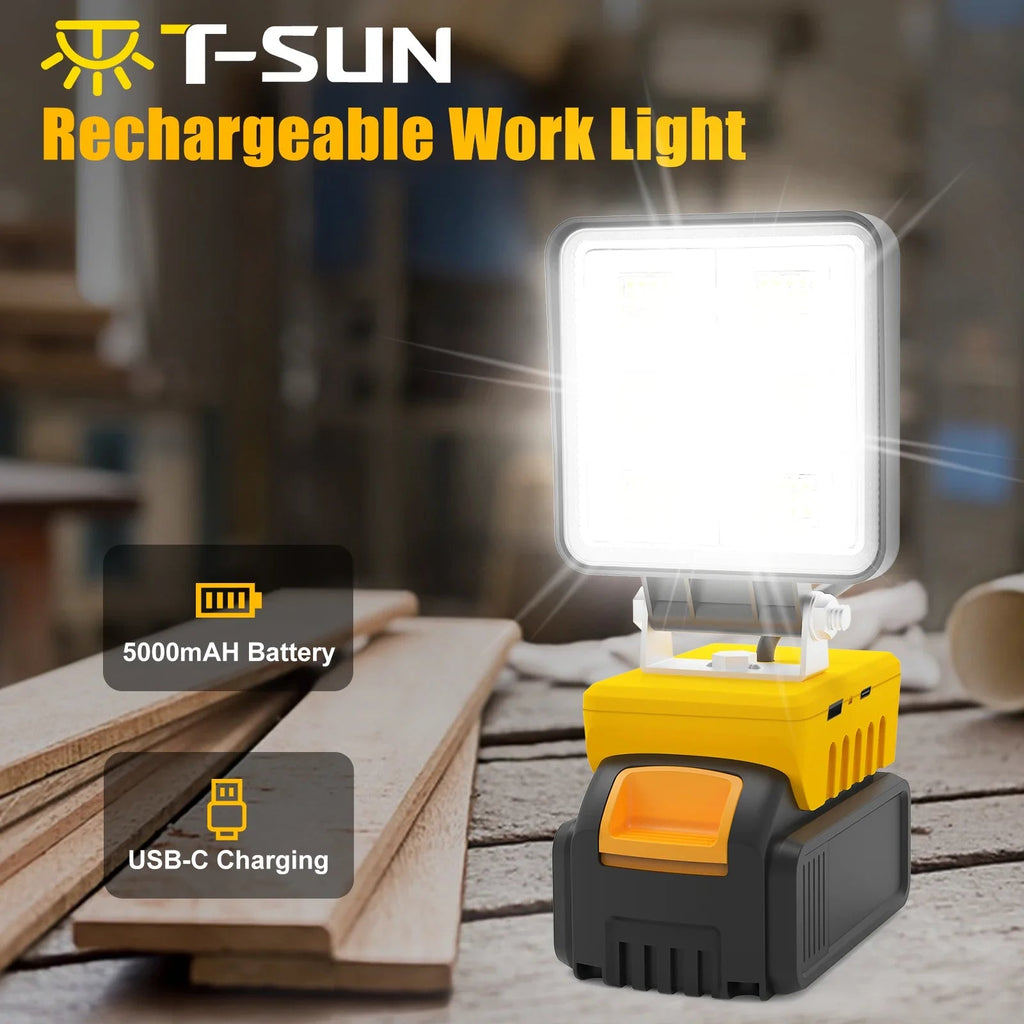 PowerLuma 48 LED Work Light | 48W Battery Construction Spotlight | 5200 Lumen | USB-C Charging Port | For DeWalt Batteries (without battery)