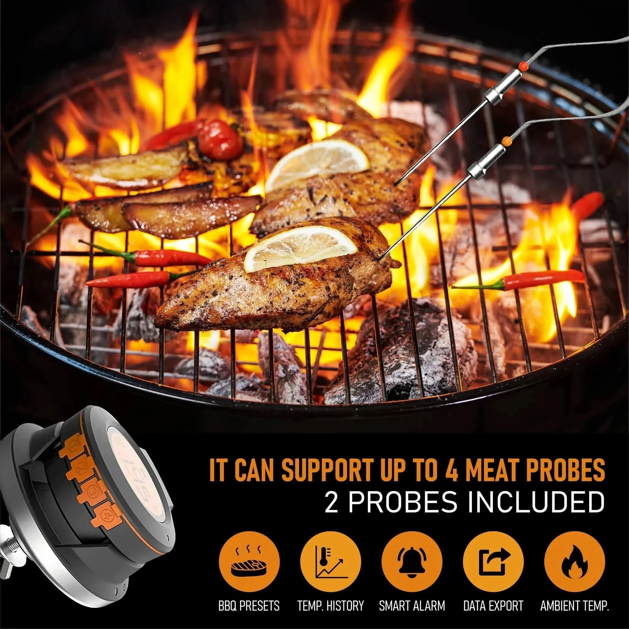 Cordless meat thermometer for BBQ & grill