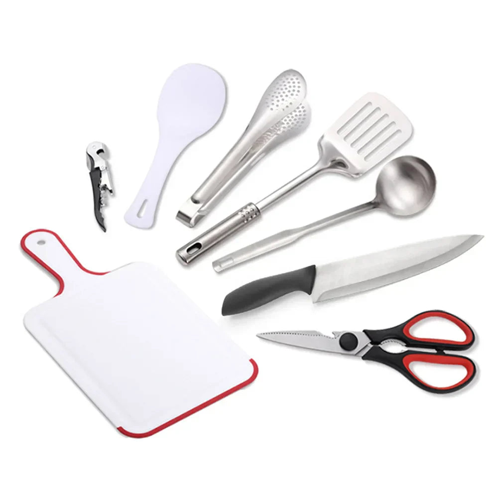 Nomadiq Cooking Set | 9-piece | Stainless Steel Outdoor Kitchen Accessories | With Carrying Bag
