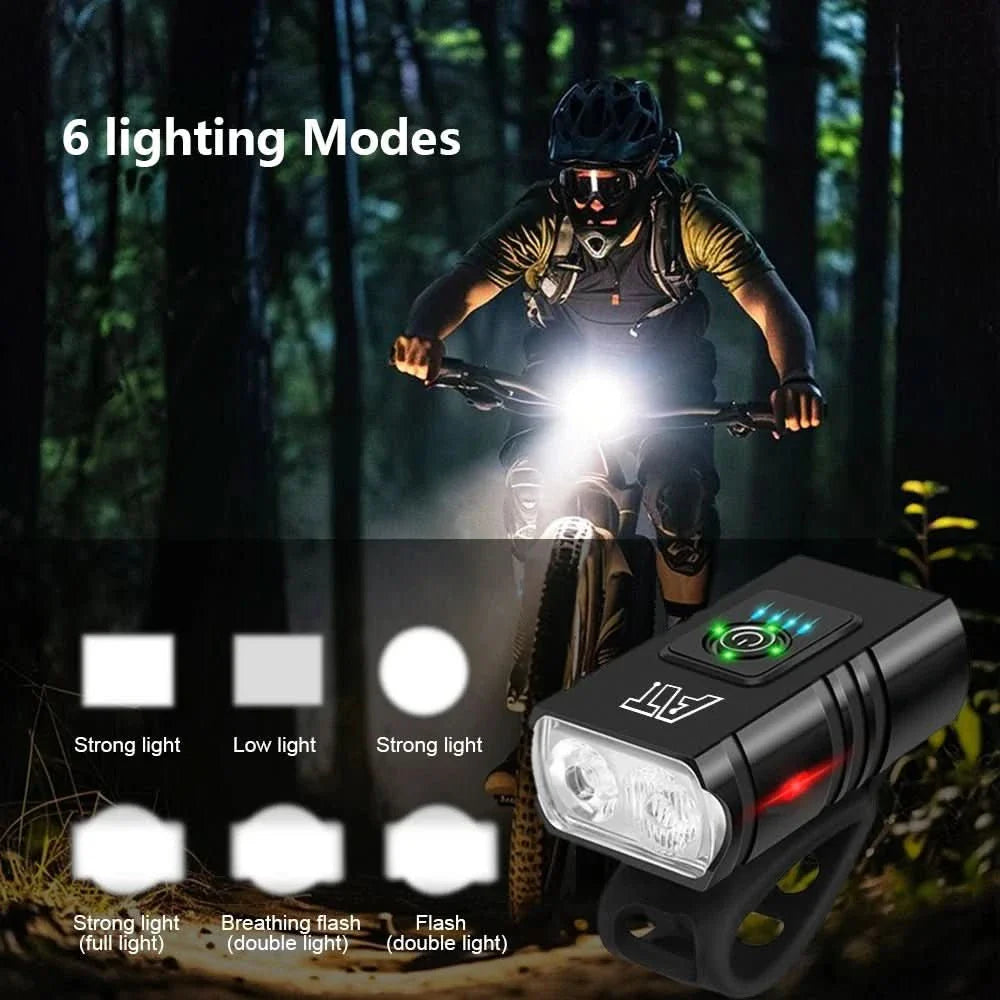 Rechargeable LED bike front light with 6 modes & USB-C charging function