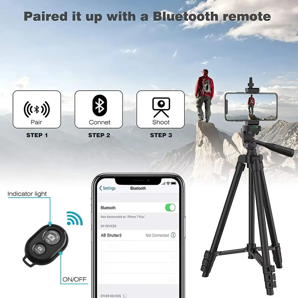 Universal Lightweight Tripod Stand with Bluetooth Remote for Smartphones and DSLRs