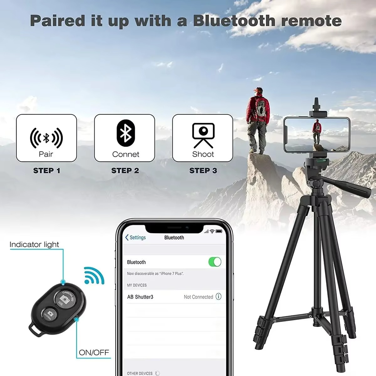 Universal Lightweight Tripod Stand with Bluetooth Remote for Smartphones and DSLRs