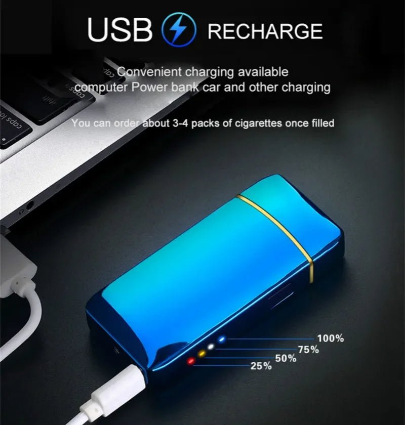 Rechargeable USB Plasma Lighter with Windproof Double Arc Flame – Stylish Metal Design for Indoor and Outdoor Use