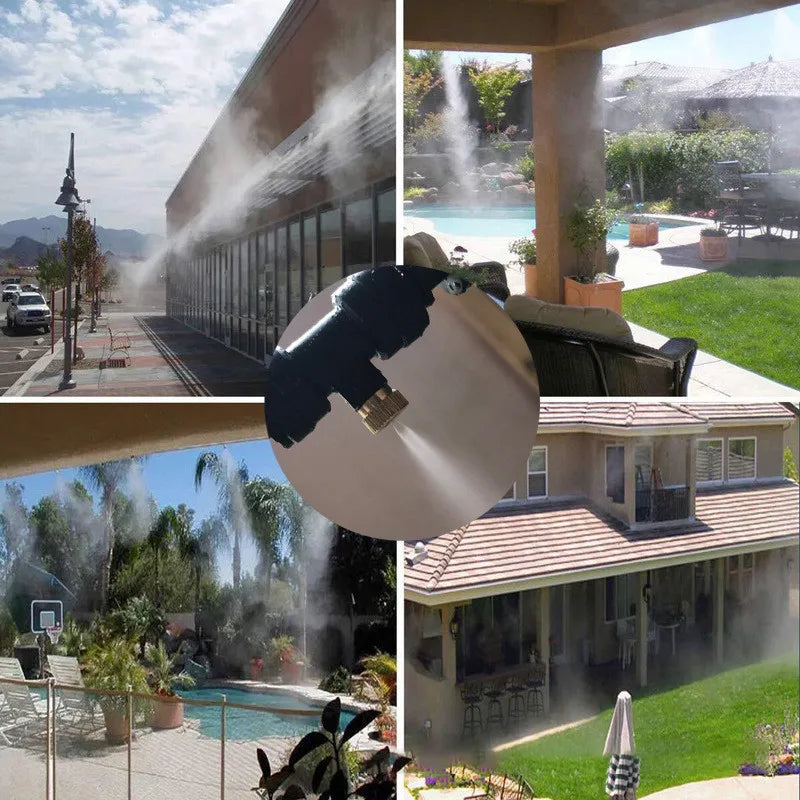 Spray irrigation system – Water hose with spray nozzles for refreshing cooling in the garden