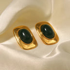 18k Green Oval Opal Rectangle Earrings