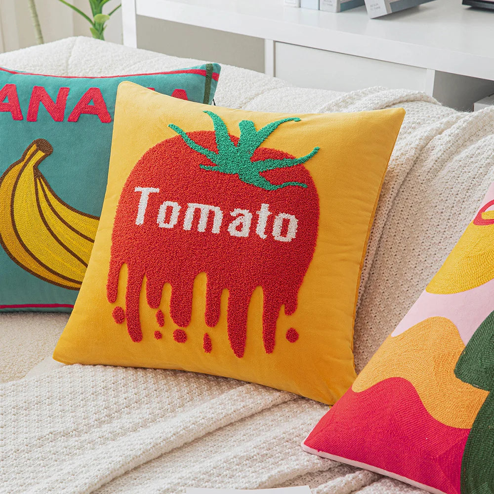 Fruit Embroidered Cushion Cover