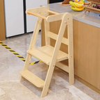 Modern Design Foldable Step Stool Kids Wooden Kitchen Tower - Safe and Versatile Helper for Kids