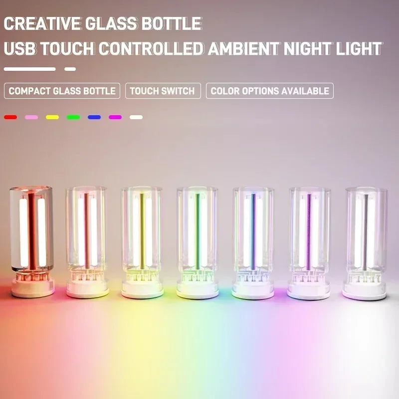 LumiVase Ambient Light | Glass Bottle Design | Touch Dimmer | USB | 5 Colors