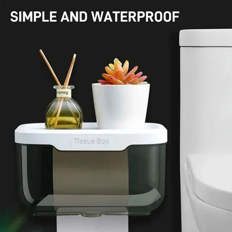 Wall-Mounted Toilet Paper Holder | With Shelf & Waterproof Box | Modern & Space-Saving