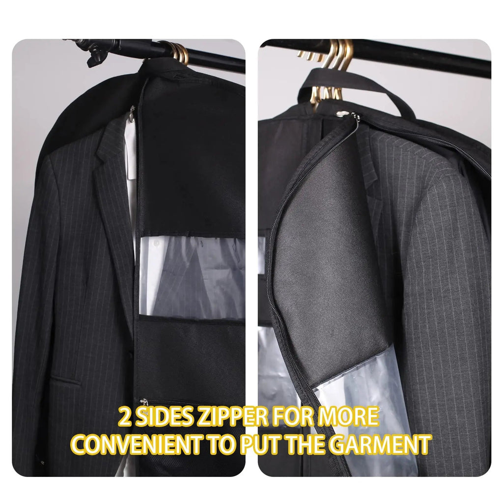 Travel Dresses Garment Bag for Travel | Double-Sided Zipper & XXL Pockets | Breathable & Transparent | 43 inch Hanging Suit Organizer