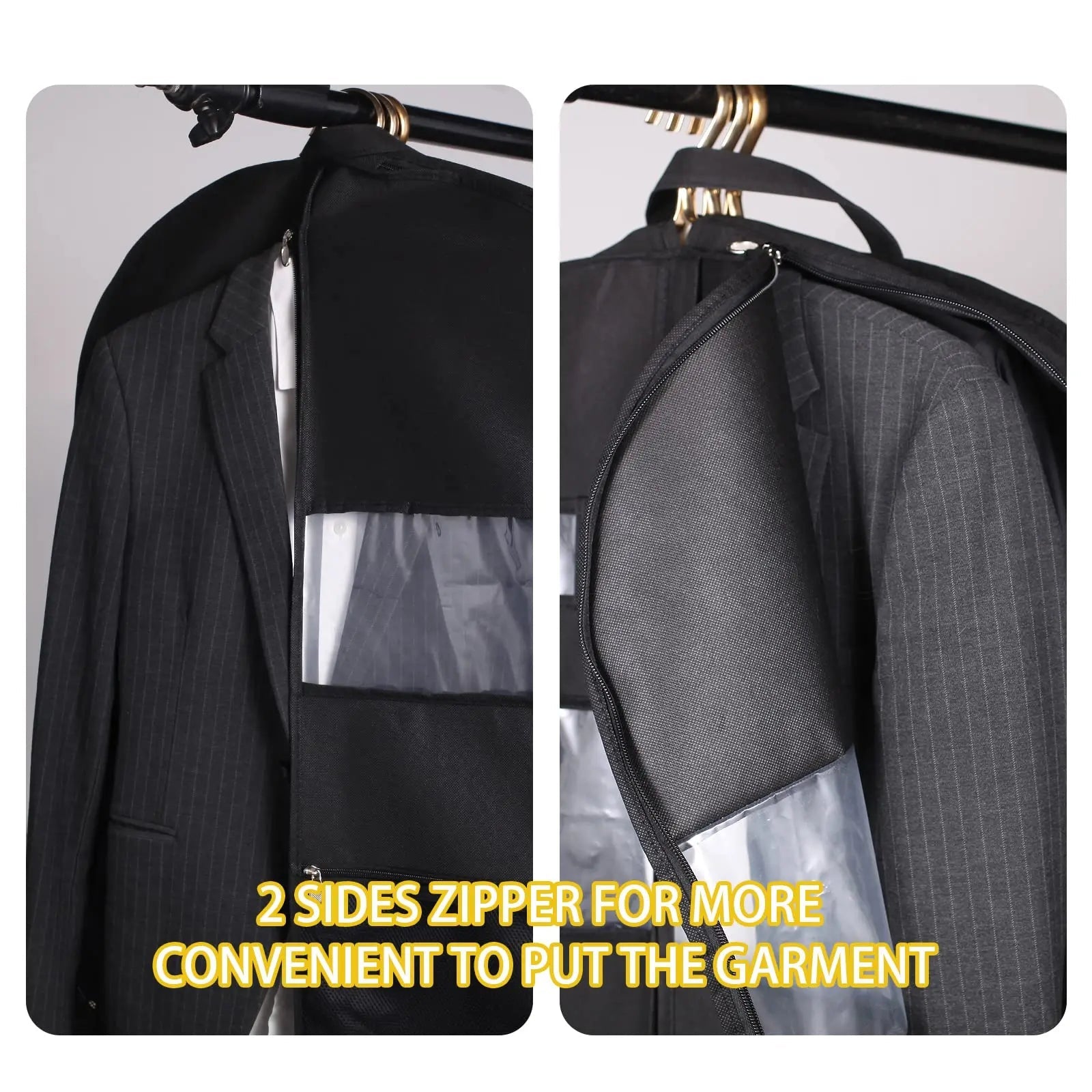 Travel Dresses Garment Bag for Travel | Double-Sided Zipper & XXL Pockets | Breathable & Transparent | 43 inch Hanging Suit Organizer