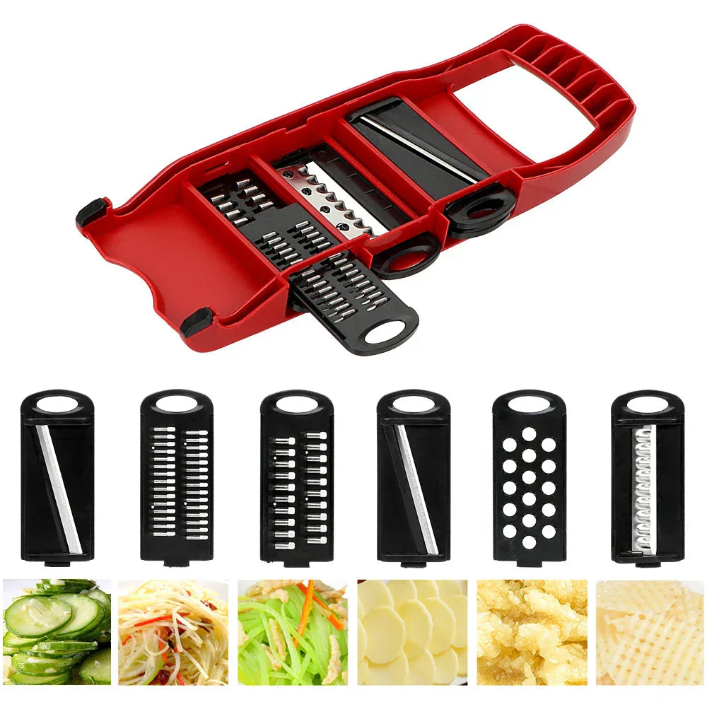 PrepVario Vegetable Cutter Set | 9-piece with Box & Finger Guard | Stainless Steel & BPA-free | In Red