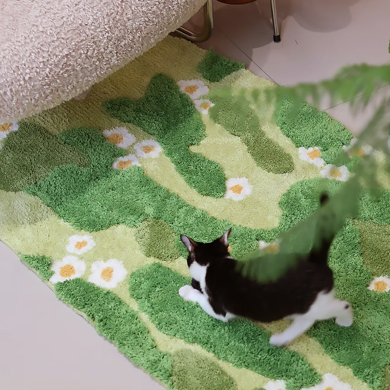 Long Tufting Moss Bedroom Rug