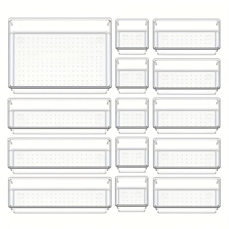 Clearyx Organizer Set | 18-piece Transparent | Modular & Stackable | For Bathroom, Kitchen & Office