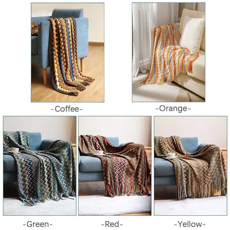 CasaLoom | Boho Blanket with Fringes | Rust Red | Soft & Light