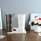 Retro Iron Flower Bucket with Handles – Decorative Metal Flower Pot for Home