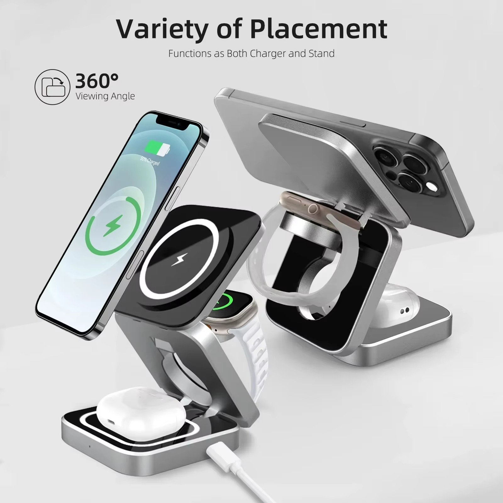 3-in-1 Magnetic Wireless Charger - Fast Foldable Charging Station for Samsung, iPhone & AirPods