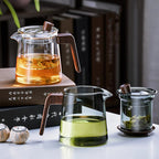 GIANXI Retro Glass Teapot Wood Handle Chinese Tea Ceremony Transparent Teawear Set Cup Filter High Boron Silicon Pot 530ML