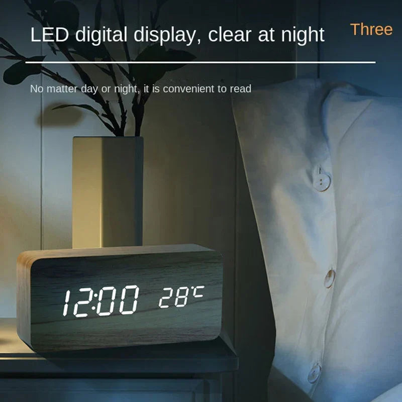 Wood LED Smart Alarm Clock for Bedroom