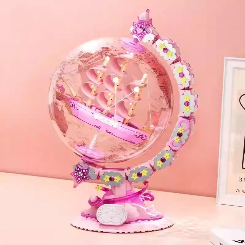 Fantasy Dream Pink Sailboat Globe Decor