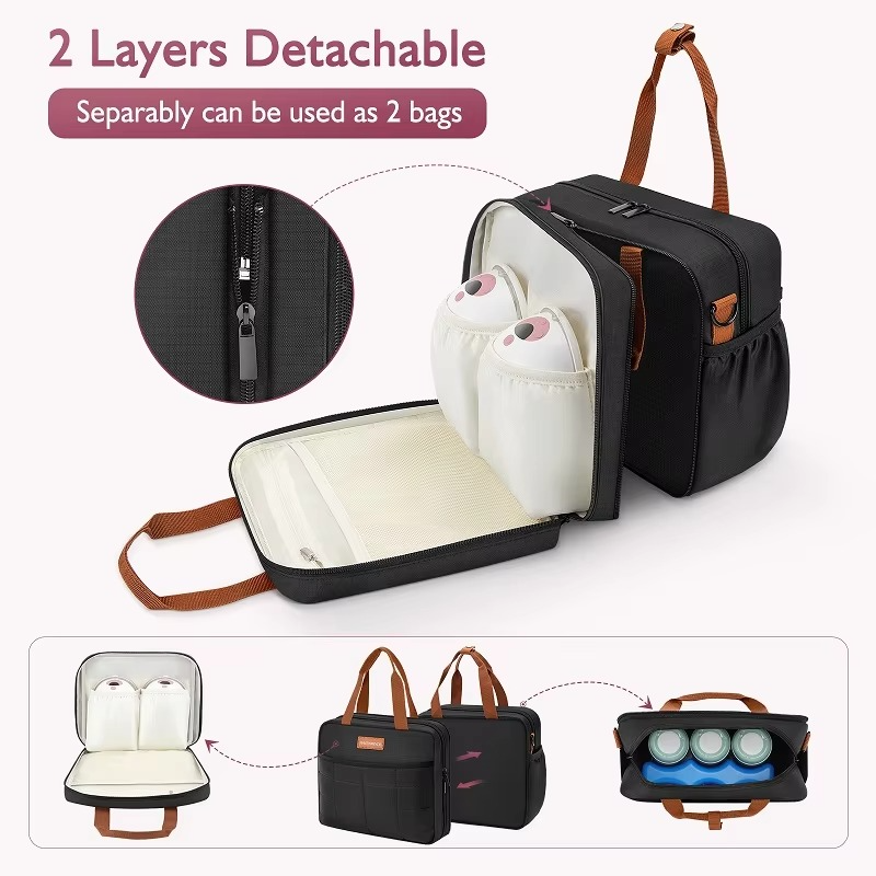 Detachable Breast Pump Bag With Insulated Pockets And Multiple Compartments