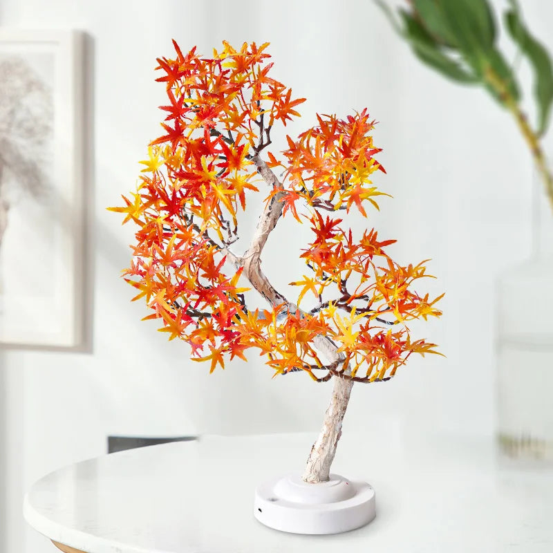 LED Maple Leaf Bonsai Tree Night Light – Decorative Table Lamp for Living Room and Bedroom