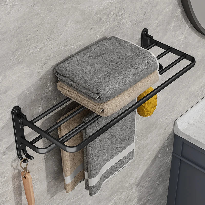 EasyTowel Foldable Towel Rack – Space-Saving & Stylish Black Wall-Mounted Bathroom Rack