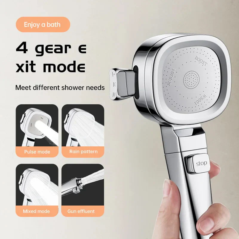 Jetiva Shower Head | 3 Spray Types | Pressure Boosting & Water Saving | Silver Design