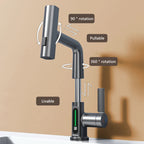 Retractable Waterfall Faucet with Temperature Display in Stainless Steel