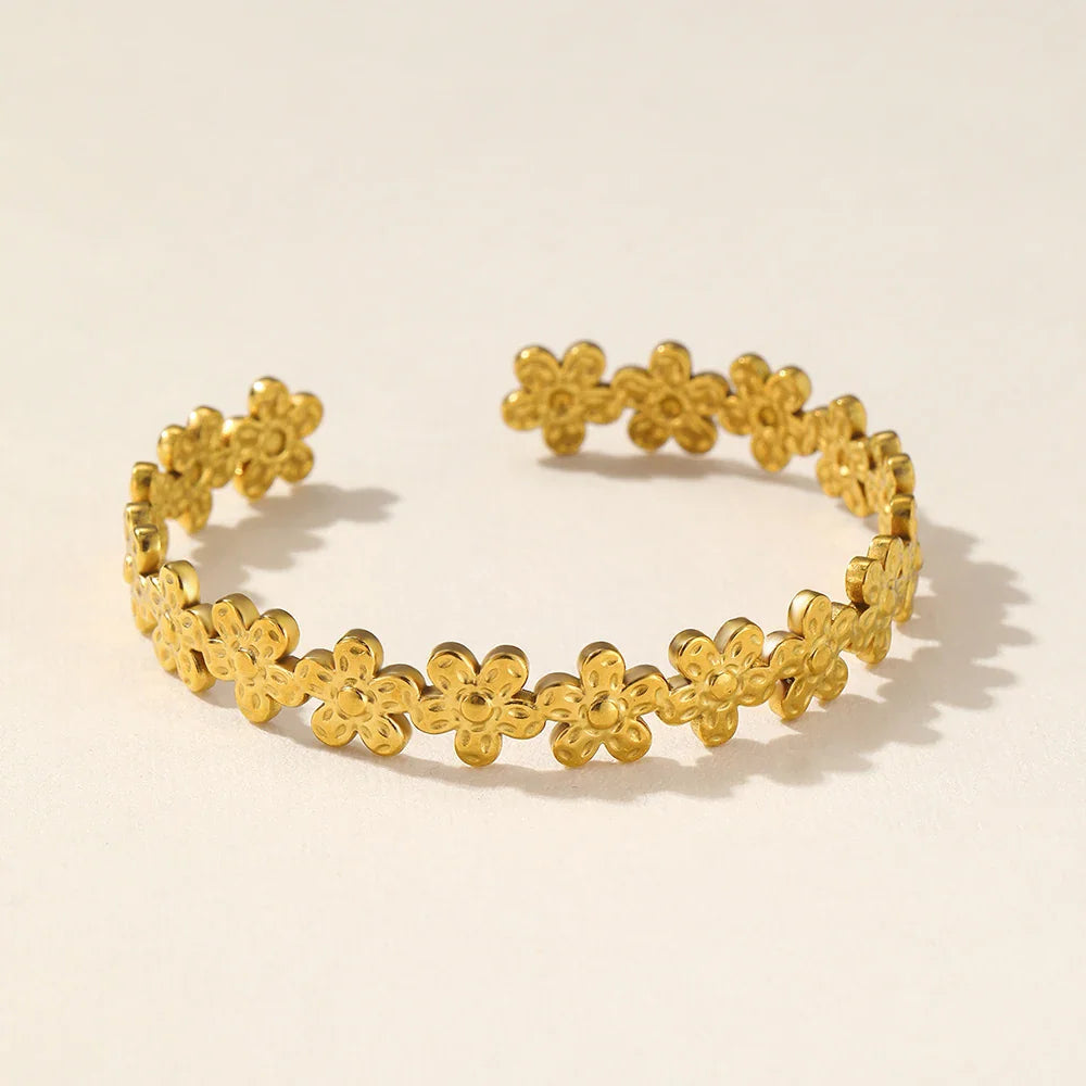 Textured Floral Bangle Cuff Bracelet