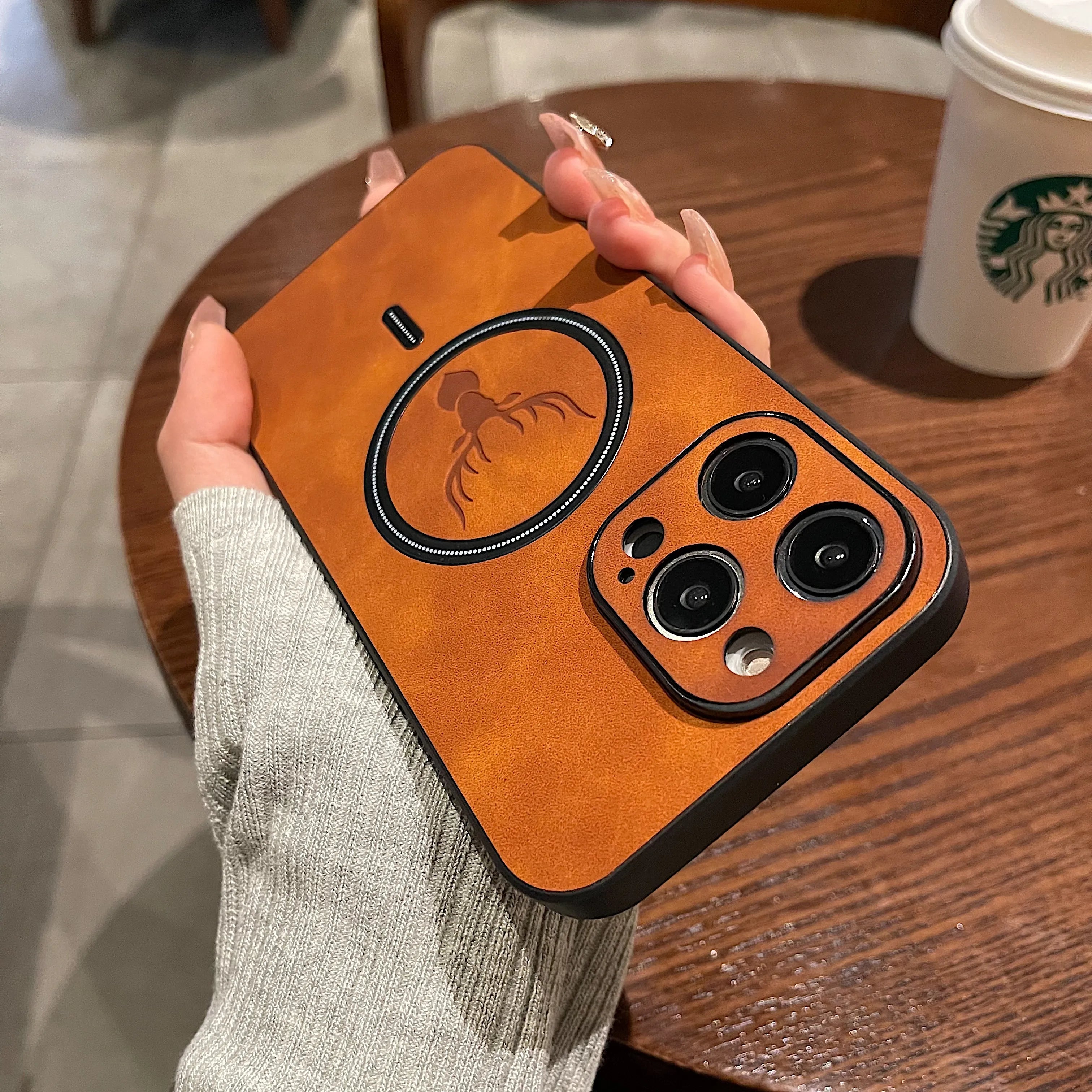 Luxury Deer Leather Apple iPhone Case | Magnetic Phone Case, Wireless Case, MagSafe, Wireless Charging, Protective Case, Cover for iPhone 15, 14, 13 Pro Max Plus