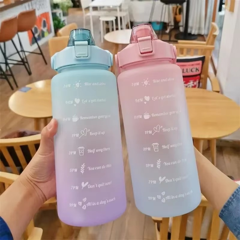 Outdoor 68oz Large Capacity Leakproof Water Bottle with Straw and Time Marker