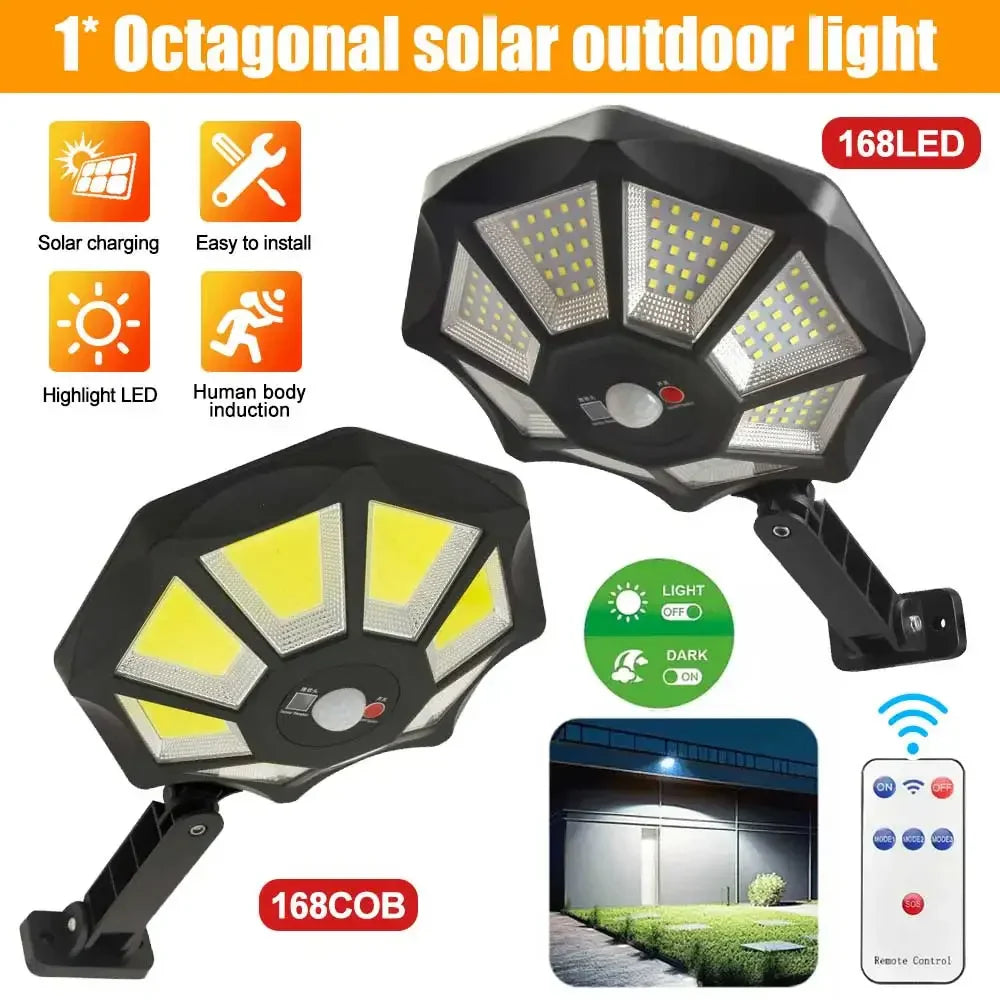 Solarkon OctaBeam | 168 LED Solar Light | 360° Wide Angle | IP65 | With Remote Control & Motion Sensor