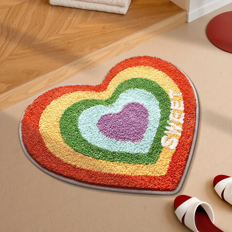 Heart-Shaped Rainbow Tufted Mat