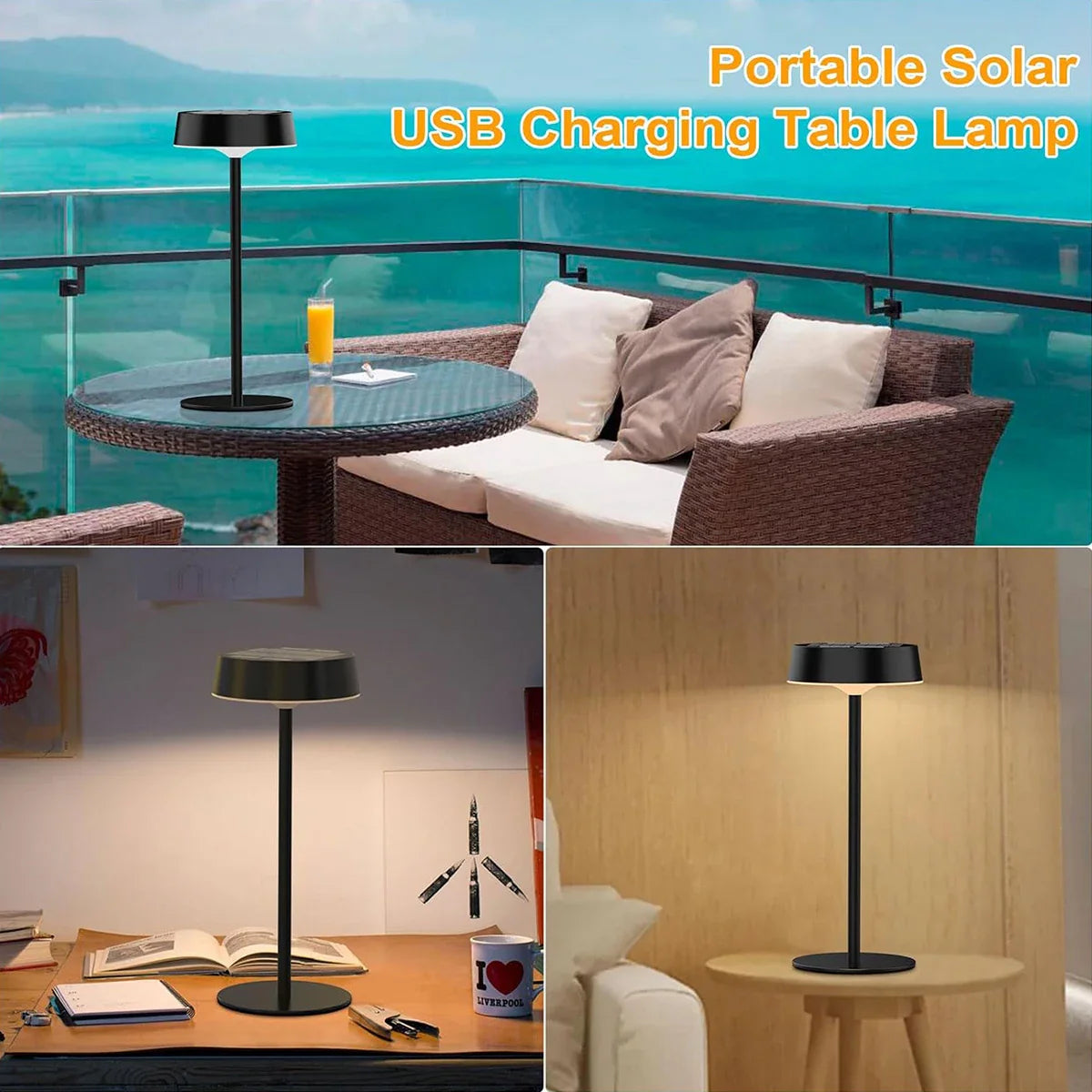 Solvella Solar Table Lamp LED | Dimmable & Cordless | 3 Light Colors | IP65 Waterproof for Indoor & Outdoor