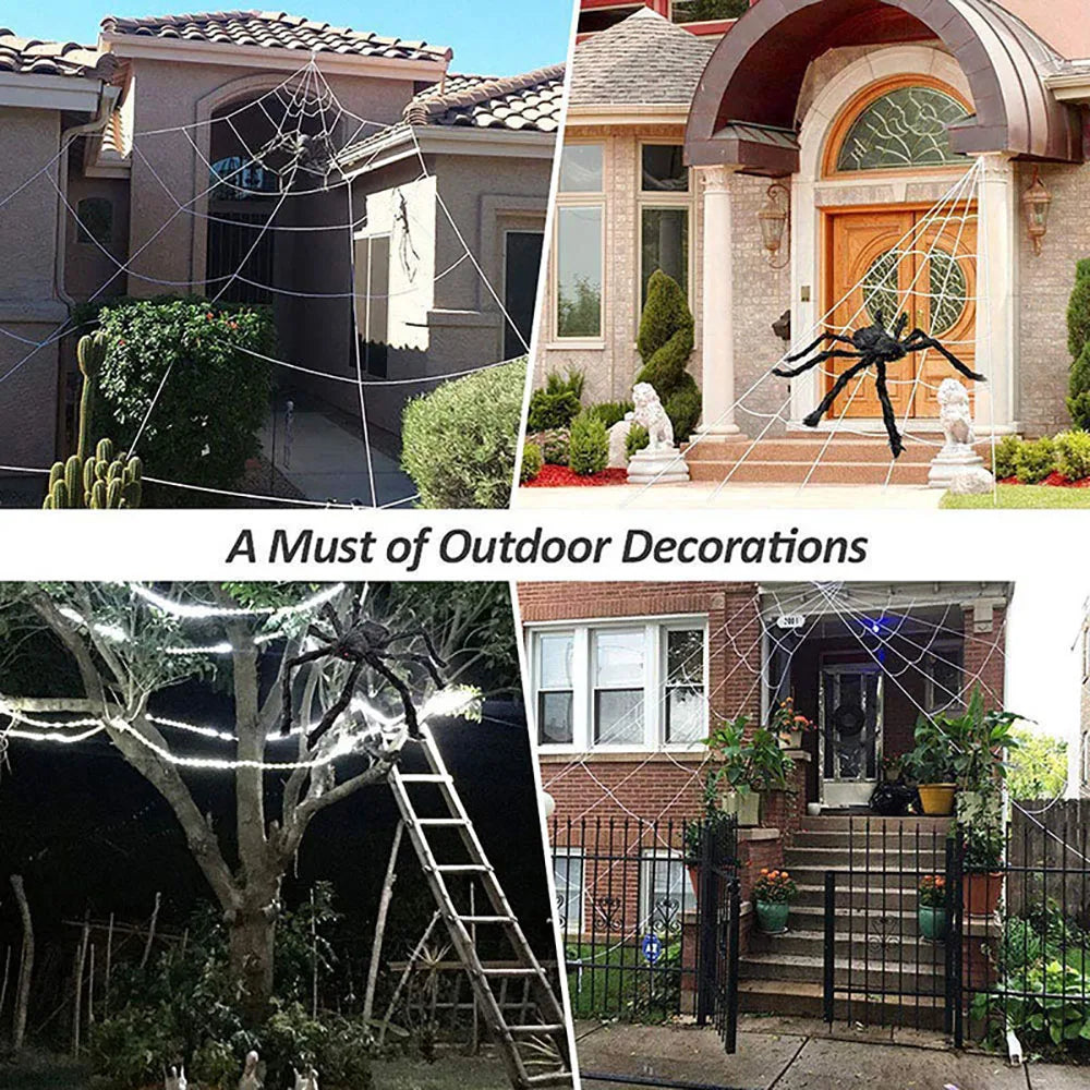 CreepyWeb XXL Spider Web | Triangular | 5 m | Fluffy Halloween Decoration for Garden & Home