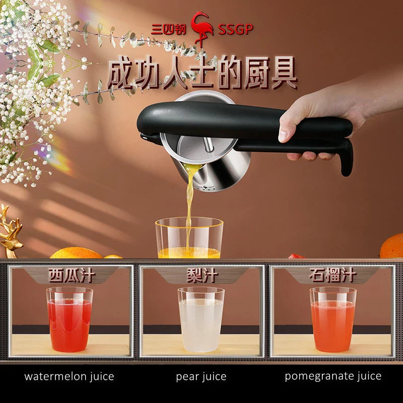 Pressano Manual Juicer made of Stainless Steel | Patented Design | 50% Higher Juice Yield | For Citrus, Pomegranate & More