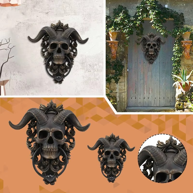 Resin Gothic Goat Skull Door Knocker